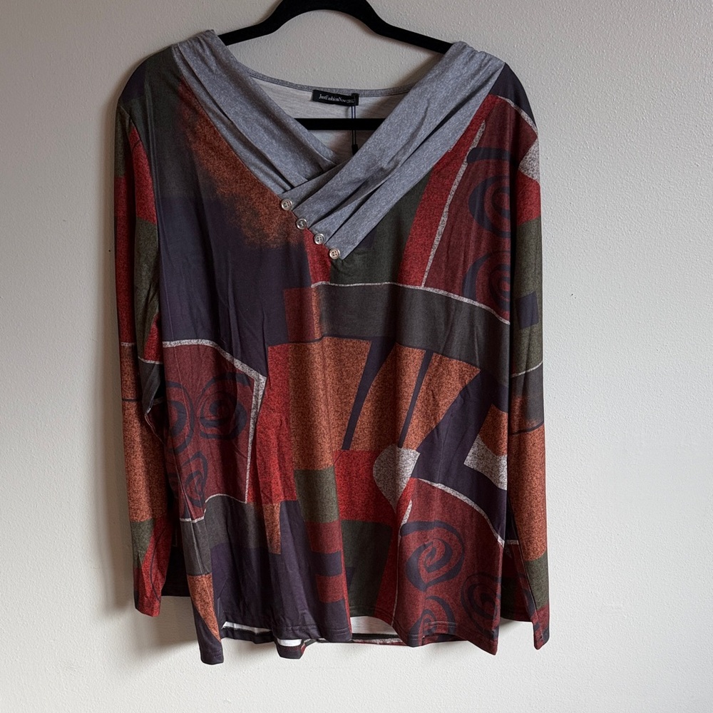 Just Fashion Now Multicolor Abstract Long Sleeve Top 3x